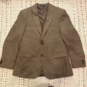 Tommy Hilfiger 100% Wool Brown/Tan/Green Houndstooth Blazer Size 40 Regular